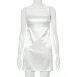 DERMEARNE Sexy Backless Side Slit Body Dress Women Silk Slip Dresses Club Party Evening Dress Summer Beach Halter Sleeveless Mini Skirt