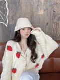 Strawberry Sweet Cardigan Women Loose Long Sleeve Fashion Knitted Sweaters Korean Lazy Wind Casual Female Soft Cardigans