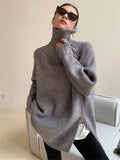 Winter Women's Turtleneck Zipper Oversize Fashion Sweaters Autumn New Knitwears Loose Thick Warm High Neck Solid Pullovers