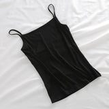 DERMEARNE Summer Camisoles Tank Tops Women With Built In Bra Spaghetti Strap Tanks Vest Sleeveless Tees Cropped Top Solid Color Casual Top