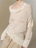 Autumn Patchwork Turtleneck Women Sweaters Y2k Loose Hollow Out Pullovers See Through Knitted Sweater Tops Y2k Clothing