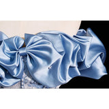 DERMEARNE 2026 New Blue One Shoulder Printed Strapless Evening Dress Fashionable Slimming Art Exam Back Strap Dress Adult Dress