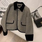 Women's New Autumn And Winter Plush Thickened Suit Coat Short Fashion Loose Versatile Grey Splice Casual Female Blazers
