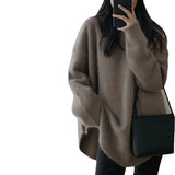 New Winter Womens Pullovers Sweaters Solid Color Mid length Loose Lazy Senior French Elegant Pullovers Bottom Knitwear Jumpers
