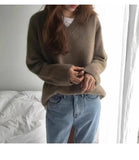 Autumn and winter new 100 pure mountain cashmere sweater female V-neck thick short pullover loose knit bottoming shirt long slee