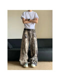 DERMEARNE Vintage Aesthetic Emo Loose Washed Pants 2025 Autumn Women's Casual Harajuku Style Jeans Y2K Wide Leg Punk Baggy Denim Trouser