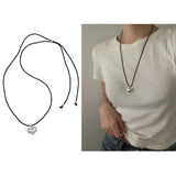 Dermearne  Fashion Trend Niche  Love Pendant Collarbone Chain Temperament Simple Cold Wind Adjustable Black Rope Necklace