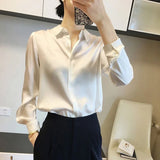 DERMEARNE All-match Satin Finish Shirts And Blouses Women Clothing Casual Top OL Long Sleeve Button Elegant Shirts French Solid Blouses