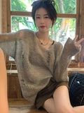 Sueter Mujer Fashion Pullovers Women's Clothing Hollow Out Casual Knitting Thin Sweater Y2k Tops Sexy Korean See Through Jumper