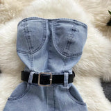 Summer Rompers Women Jeans Jumpsuit off shoulder Loose Casual Denim Rompers Womens Jumpsuits Wide Leg Casual Denim Overalls