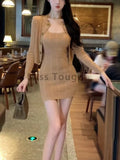 Autumn Knit Solid Vintage 2 Piece Sets Women Sexy Slim Y2k Design Harajuku Mini Dress Suit Female Button Korea Style Casual Sets
