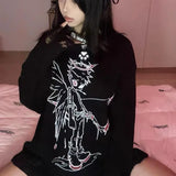 Y2K Gothic Vintage Black Women Sweater Anime Harajuku Japanese Fashion Pullovers Hole Autumn Loose Irregular Knitwear