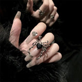 Gothic Punk Spider Webs Zircon Adjustable Ring Women Black Crystal Dark Animal Rings Hip Hop Fashion Party Finger Jewelry