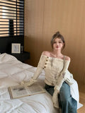 Sweater Korean Style Long Sleeve Knit Pullovers Harajuku Slash Neck Jerseys Slim Autumn Vintage Deeptown Y2k Off Shoulder Women