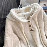 Letter Print Apricot Winter Sweaters Thicken Knitted Hoodie Women Girls Loose Long Sleeve Casual Pullover Korean Style