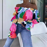 DERMEARNE Women's Spring/Summer Commuter Shirt Flip Collar Long Sleeve Fashion Printed Shirt Leisure Holiday Party Women's Shirt