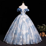 DERMEARNE 2026 New Blue One Shoulder Printed Strapless Evening Dress Fashionable Slimming Art Exam Back Strap Dress Adult Dress