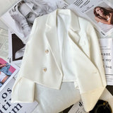 Autumn Fashion Blazers Women Temperament Solid Double Breasted Cropped Jacket Woman Basic All Match Suit Outwear Female
