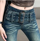 DERMEARNE Harajuku Y2k Washed Distressed Gradient Flare Jeans Women High Waist American Retro Straight Tight Jeans Hot Girl Denim Trousers