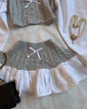 Harajuku New Skirt Sets Are Fashion Sexy Two Piece Sets Womens Outfits Bow Knitted Long Sleeves Kawaii Mini Skirt with Crop Tops
