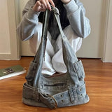 Korean Vintage Y2K Girls Underarm Denim Shoulder Crossbody Bags Women Niche Casual Travel Commuter Shopping Tote Bags Handbags