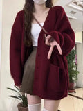 DERMEARNE Simplicity Solid Color Knitting Cardigan Coat Women Autumn Winter V-neck Long Sleeve Sweater Sweet All-match Trend Knitwear Tops