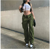 DERMEARNE Autumn/Winter New Womens Cargo Straight Trousers High Waist Loose Wide Leg Vintage Dad Jeans for Women