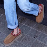 2024 HOT Real Suede Leather Women Snow Boots Waterproof Wool Fur Lined Slip-on Warm 4CM Platfrom Slippers Plus Size 45