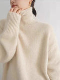 Autumn winter new high collar cashmere sweater women 100% pure cashmere thick knit pullover sweater women loose languid breeze