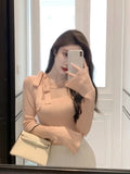 Autumn Korean Fashion Knitted Sweater Y2k Crop Tops Women Casual Long Sleeve Elegant Slim Pullovers Outwear Office Lady
