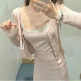 Elegant Women Pink Single Breasted Knit Cardigan Autumn Sweet Ladies Solid O-Neck Sweaters Female Chic Long Sleeve Tops