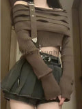 Y2k Sexy Knitted New 2 Piece Set Women Korean Sweet High Street Skirts Suit Female Off Shoulder Sweater + Mini Skirt Pants 2024