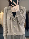 Fashionable slimming and stylish lapel, 100% pure wool cardigan, women's 2024 spring new external short sweater jacket