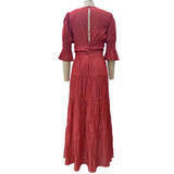 DERMEARNE Elegant Ruffle Splicing High Waist And Large Swing Dress For Spring 2025 New Women's Fashion V-neck Long Sleeved Maxi Dress
