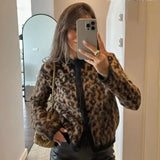 Fashion Lepard Knitted Sweater Cardigan For Women Loose Casual Long Sleeve Retro Single Breatted Sweater Autumn Outwear