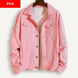 DERMEARNE Plus Size Loose Ripped Black Denim Jacket Women 4XL 5XL Spring Streetwear Pink Red Basic Lover'S Jeans Coat Casual Outwear