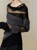 Autumn Patchwork Turtleneck Women Sweaters Y2k Loose Hollow Out Pullovers See Through Knitted Sweater Tops Y2k Clothing