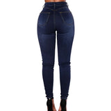 DERMEARNE Women High Waist Pencil Jeans Double-breasted Button Fly Denim Pants Skinny Hip Lifting Long Trousers Lady Sexy Bodycon Jeans