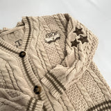Dermearne Women Autumn Cotton Star Embroidery Khaki Knitted Cardigans V Neck Aesthetic Retro Single Breasted Sweaters Y2k Beige Tops