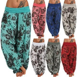 DERMEARNE Women Boho Loose Pants Paisley Print High Waist Ankle Tied Harem Pants Baggy Long Bloomers Trousers Female Trousers Pantalones