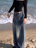 Vintage Y2k Blue Jeans Women Baggy Washed Wide Leg Jeans Female Streetwear Harajuku Korean Fashion Denim Trousers Grunge
