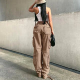 DERMEARNE Autumn/Winter New Womens Cargo Straight Trousers High Waist Loose Wide Leg Vintage Dad Jeans for Women