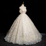 DERMEARNE One Shoulder Evening Gown Stage Beautiful Voice Solo Singing Fluffy Skirt Vocal Performance Art Examination Flower Fairy Gown