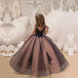 DERMEARNE Pretty Dress Pink Flower Girl Dress Princess Lace Floral Appqulies Tulle Fluffy Skirt Floor Length Ball Gowns Comuunion Party