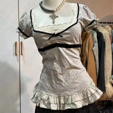 DERMEARNE Y2k Top Summer Stripe Harajuku Sexy T Shirts Casual Girl Aesthetic Gothic Body Tee Crop White Korean Grunge Short Sleeve Women