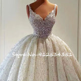 DERMEARNE Gelinlik Beading Shining Wedding Dresses V-Neck Gorgeous Vestidos De Novia Off the Shoulder Vintage Hochzeitskleid Bridal Gowns