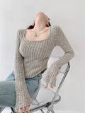 Streetwear Cropped Slim Sweaters Women Casual Sexy Square Knitted Jumpers Fall American Long Sleeve High Quality Pullovers