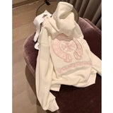 DERMEARNE Retro American Embroidered Hoodie Women Loose Autumn Winter Thickened Design Oversize Jacket Trendy Outerwear Coat