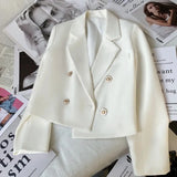 Autumn Fashion Blazers Women Temperament Solid Double Breasted Cropped Jacket Woman Basic All Match Suit Outwear Female
