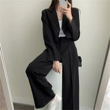Dermearne Blazer Fashion Casual Solid Elegant High Waist Pants Sets Single-breasted Loose Temperament Two Piece Sets Womens Outifits